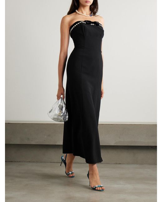 Jenny Packham Black Trägerloses Midikleid Aus Cady Mit Samtbesatz Und Verzierungen