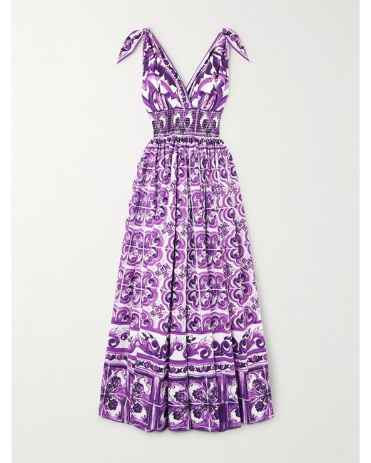 Dolce & Gabbana Purple Printed Cotton-Poplin Midi Dress