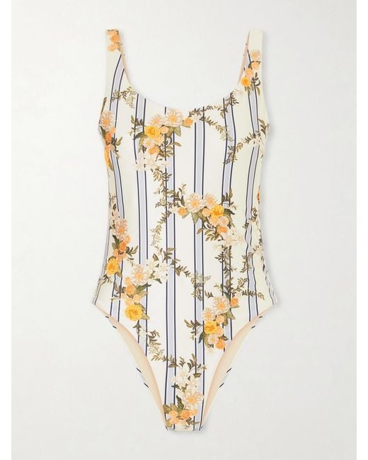 Agua Bendita Metallic Gema Valle Bead-Embellished Printed Stretch Recycled Swimsuit