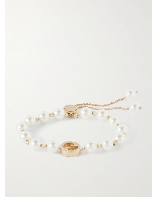 Gucci Natural Interlocking-Tone Faux Pearl Bracelet