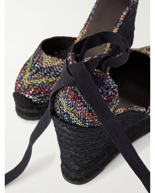 Missoni Black Eva 80 Striped Woven Wedge Sandals