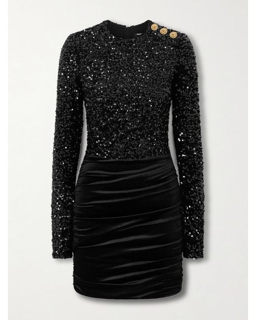 Balmain Black Sequined Velvet Mini Dress