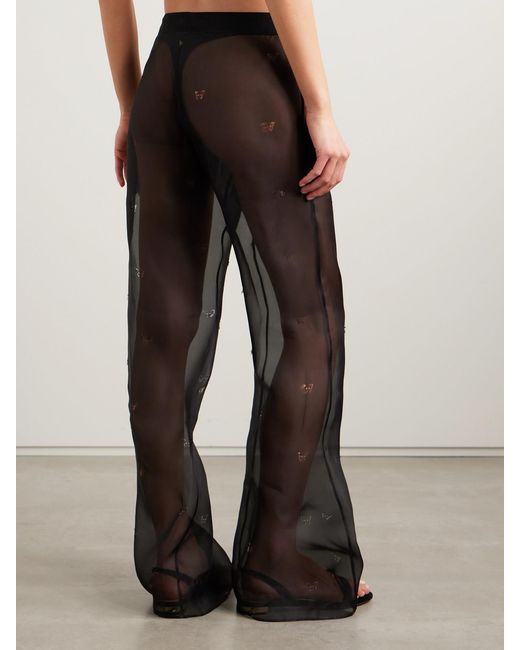 Kiki de Montparnasse Black Cutout Silk-Organza Straight-Leg Pants