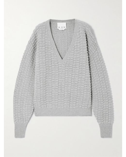 Sa Su Phi Gray Textured Wool And Cashmere-Blend Sweater