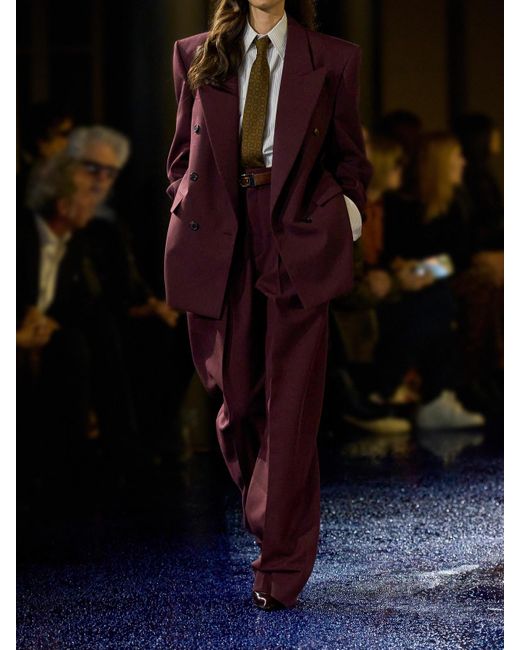 Saint Laurent Purple Hose Mit Weitem Bein Aus Wolle Mit Falten