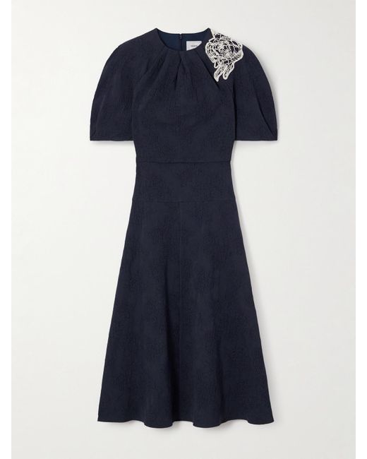 Erdem Blue Midikleid Aus Cloqué Aus Einer Baumwollmischung Mit Applikation