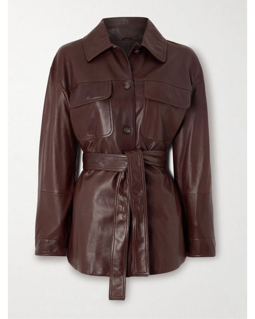 Brunello Cucinelli Brown Belted Leather Jacket