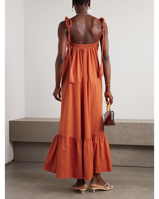 ANDRES OTALORA Orange Maxikleid Aus Baumwollpopeline Mit Troddeln Und Volant