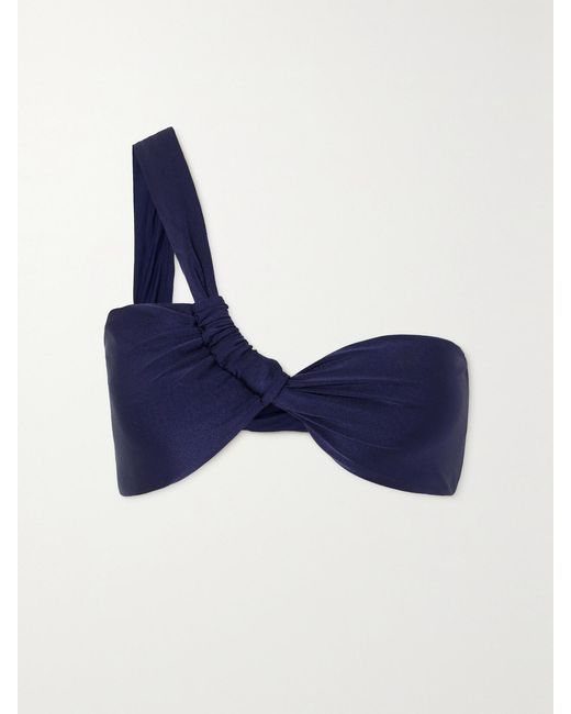 Cult Gaia Blue Charmaine Asymmetric Metallic Bandeau Bikini Top