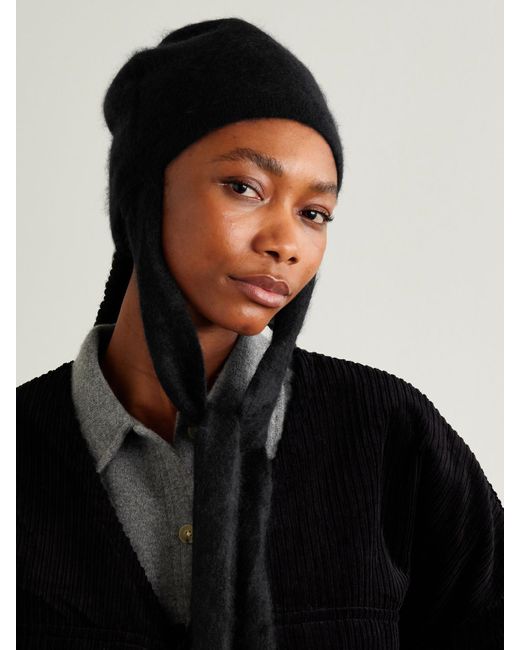 Lisa Yang Black Beanie Aus Gebürstetem Kaschmir