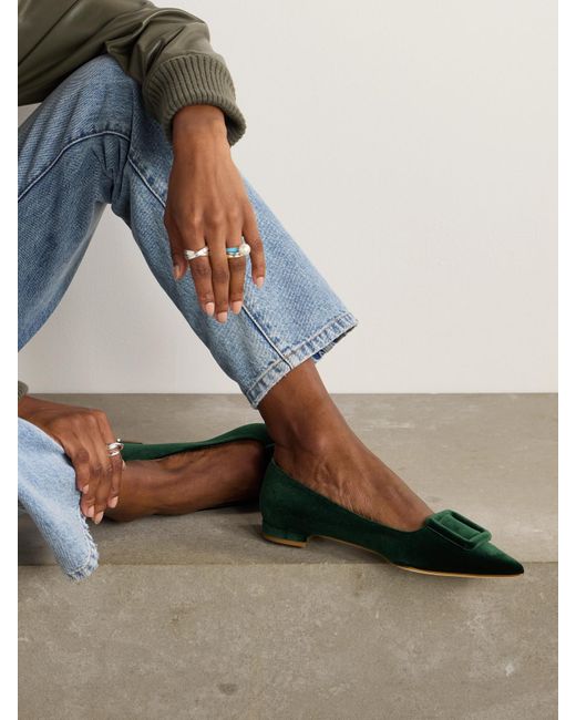 Chaussures Plates À Bouts Pointus En Velours Maysale Manolo Blahnik en coloris Green