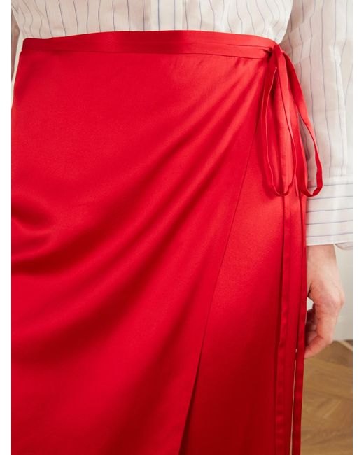 Aflalo Red Rixa Satin Wrap Midi Skirt