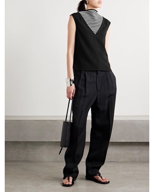 Proenza Schouler Black Prescott Striped Knitted And Crepe Tank