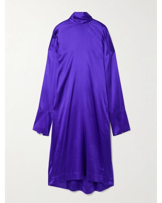 Dries Van Noten Purple Tie-Neck Stretch-Silk Satin Dress