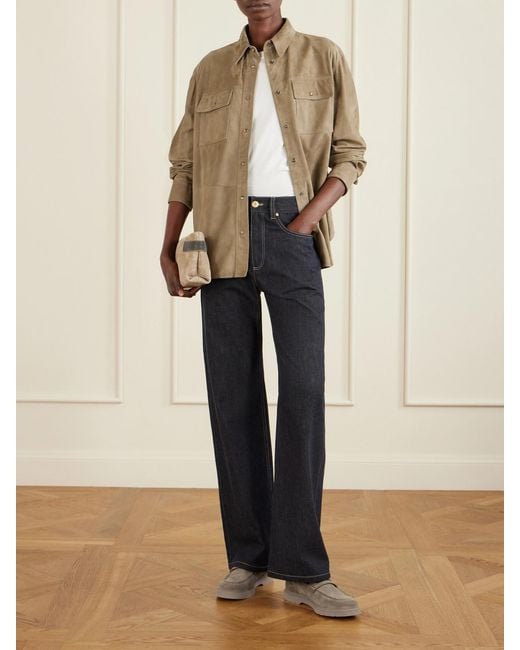 Brunello Cucinelli Gray Embellished Suede Loafers