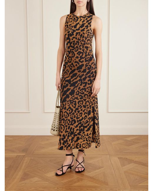 Alix Of Bohemia Natural Adelaide Leopard-Print Silk Crepe De Chine Midi Dress