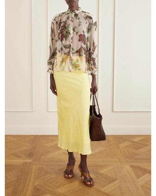 Alix Of Bohemia Natural Poet Summermoss Floral-Print Chiffon Blouse