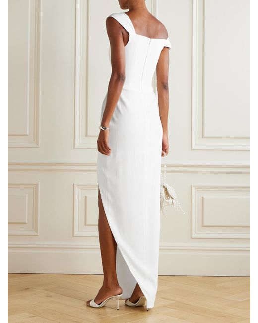 Alex Perry Asymmetric Off-The-Shoulder Crepe Gown in White | Lyst