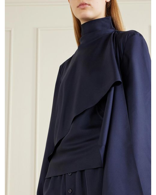Rohe Blue Scarf-Detailed Silk-Satin Blouse