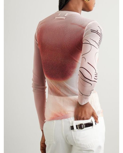 Jean Paul Gaultier Pink Oberteil Aus Mesh Mit Trompe-L'Œil-Print
