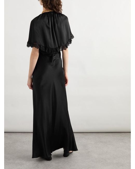Robe Du Soir Effet Cape En Satin De Soie À Finitions En Dentelle Chloé en coloris Black