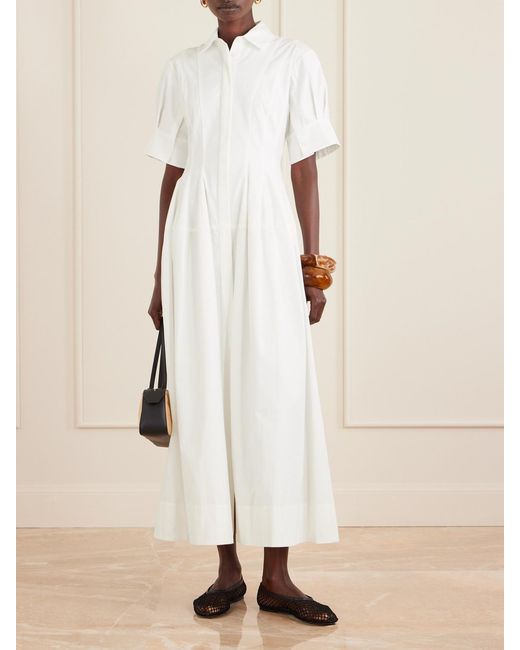 Jonathan Simkhai White Mollie Pleated Cotton-Poplin Midi Shirt Dress