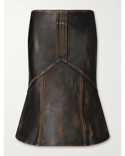 ShuShu/Tong Black Leather Midi Skirt
