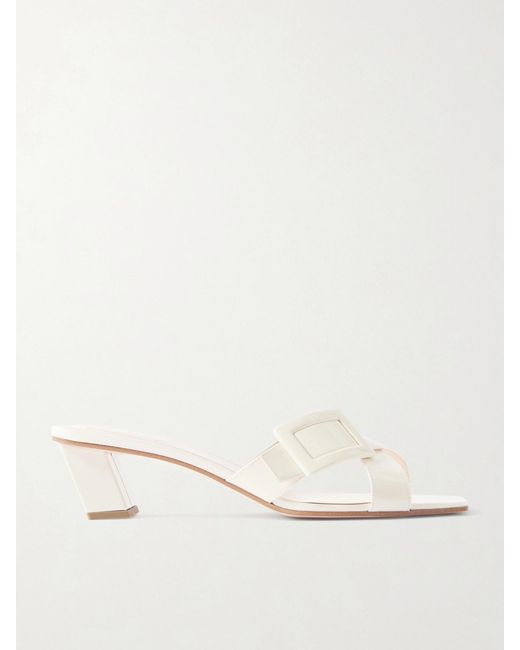 Roger Vivier Natural 45 Buckled Patent-Leather Mules