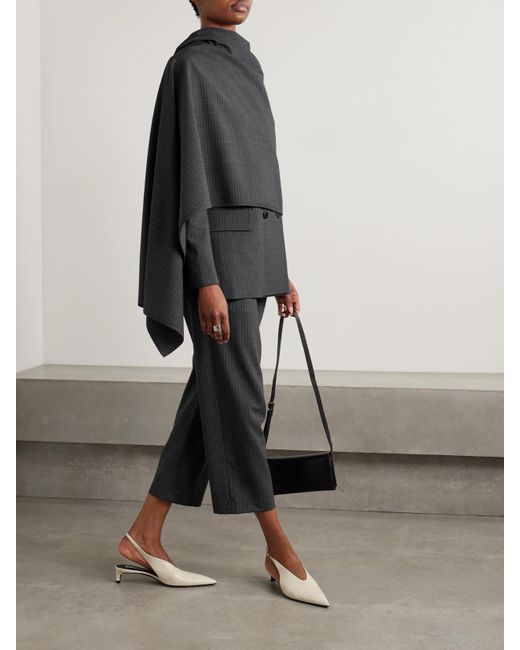 Maria McManus Black Double-Breasted Draped Pinstriped Wool-Blend Blazer