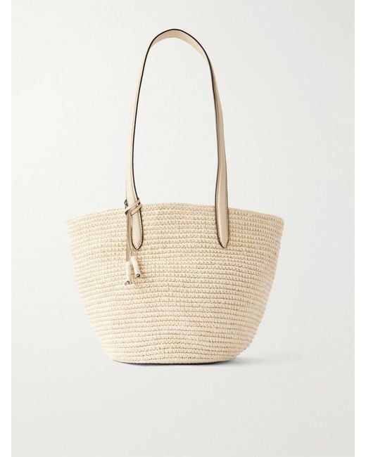 Hunting Season Natural Market Leather-Trimmed Raffia Tote