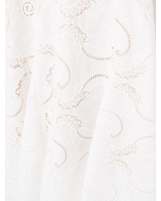 Oscar de la Renta White Scroll Asymmetric Guipure Lace Midi Dress