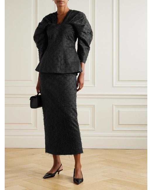 D'Estree Black Alice Gathered Fil Coupé Organic Cotton Top