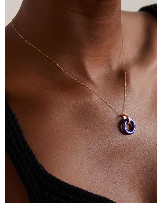 Mateo White Donut 14-Karat, Lapis Lazuli And Diamond Necklace