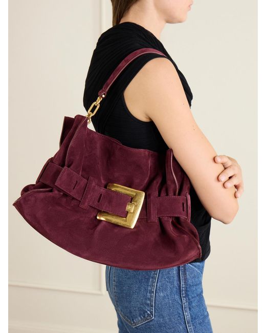 Balmain Purple Anthem Buckled Suede Shoulder Bag