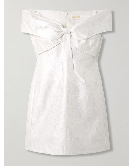 ShuShu/Tong White Cold-Shoulder Bow-Embellished Jacquard Mini Dress