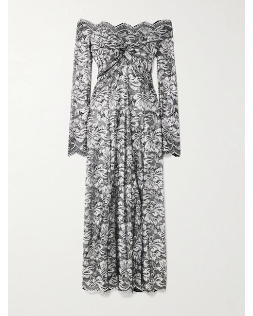 Rabanne Asymmetrisches, Schulterfreies Midikleid Aus Metallic-Stretch-Spitze