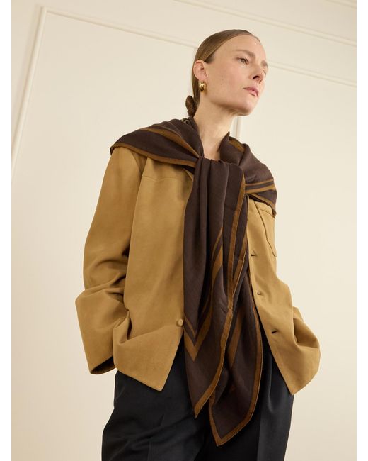 Saint Laurent Brown Printed Wool-Twill Scarf