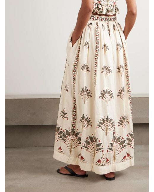 Agua Bendita Natural Ocaso Tangelo Andes Pleated Floral-Print Linen Maxi Skirt