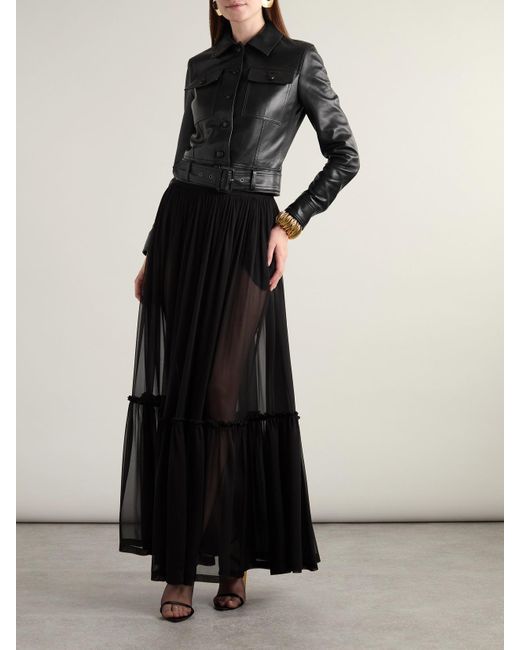 Saint Laurent Black Bikerjacke Aus Leder Mit Gürtel