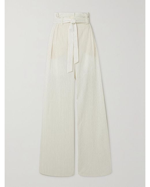 Max Mara White Xero Hose Mit Weitem Bein Aus Einer Baumwoll-Seidenmischung Mit Nadelstreifen Und Bindegürtel