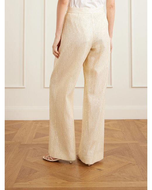 Twp Natural Sequined Fishnet Wide-Leg Pants
