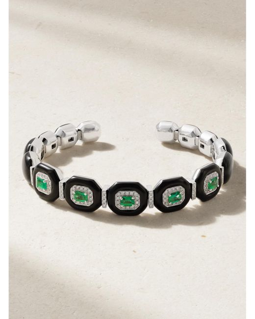 Nikos Koulis Natural Oui 18-Karat, Emerald, Diamond And Enamel Bangle