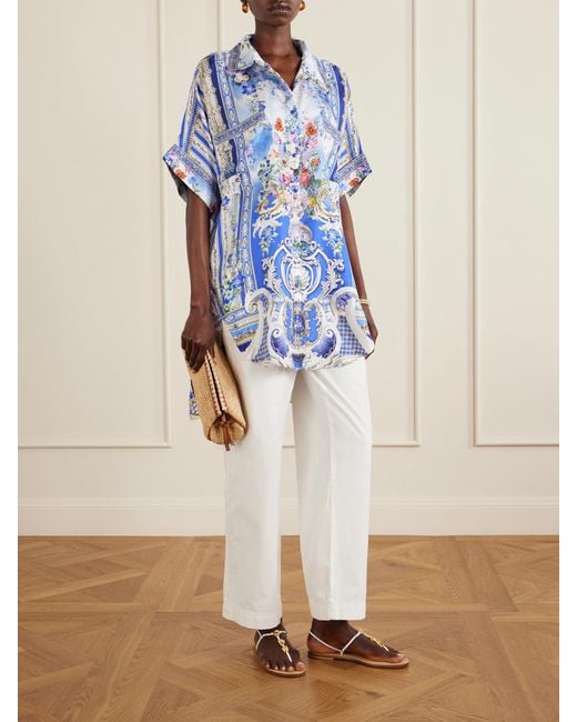 Camilla Blue Oversized Printed Silk Shirt