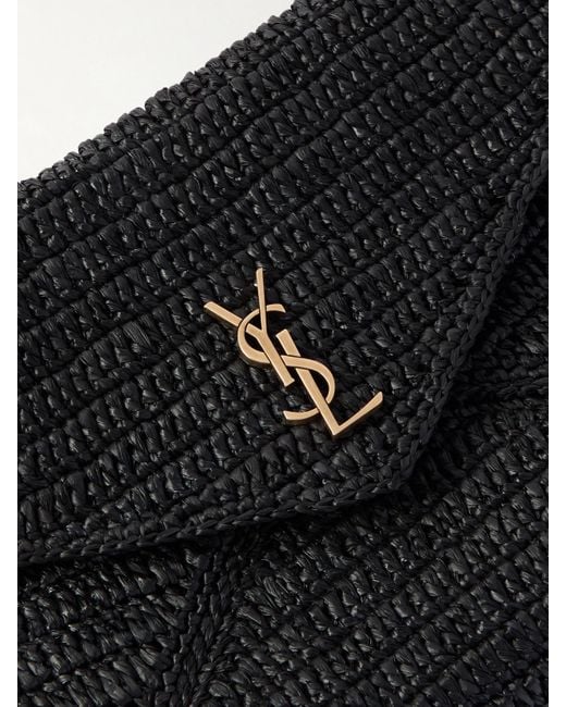 Saint Laurent Black Cassandre Raffia Clutch