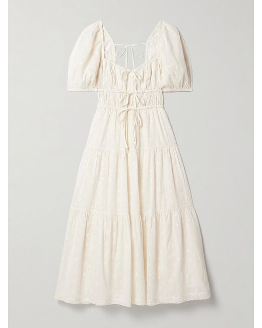 Ulla Johnson Natural Palma Crochet-Trimmed Fil Coupé Cotton-Voile Midi Dress