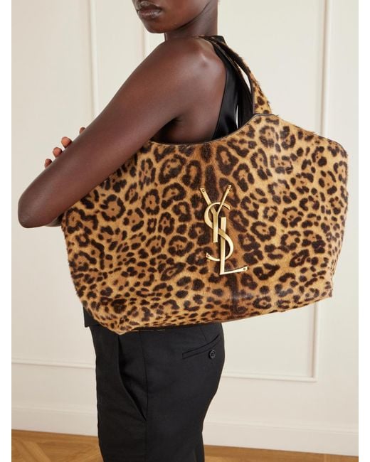 Saint Laurent Brown Icare Cassandre Animal-Print Calf Hair Tote