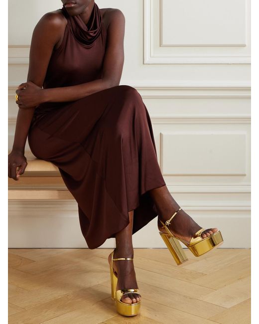 Gianvito Rossi Metallic Marlena 85 Mirrored-Leather Platform Sandals