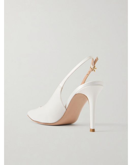 Gianvito Rossi White Ribbon 85 Satin Slingback Pumps