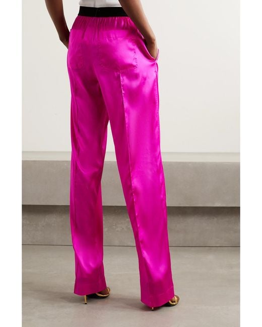 Tom Ford Pink Velvet-Trimmed Stretch-Silk Satin Pants