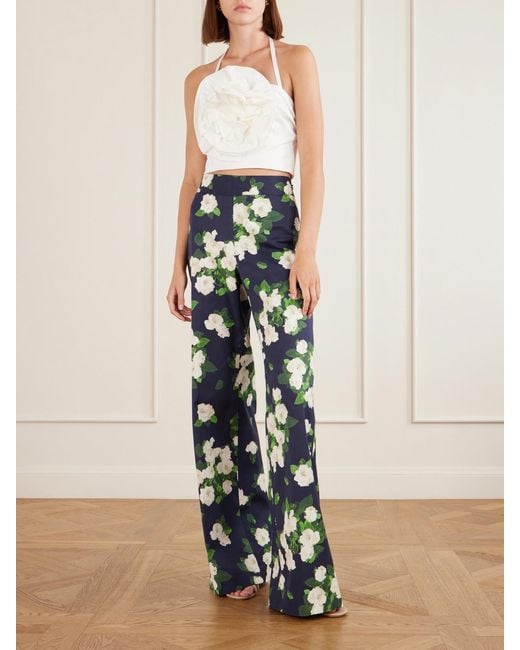Carolina Herrera White Floral-Appliquéd Cotton-Blend Halterneck Top